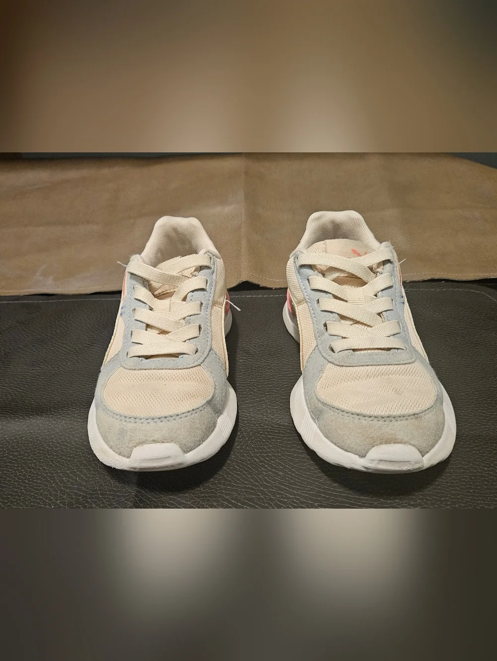 PUMA Girls' Pastel Retro Runner Sneakers - Cream/Pink/Green Size 13 - Picture 2 of 5